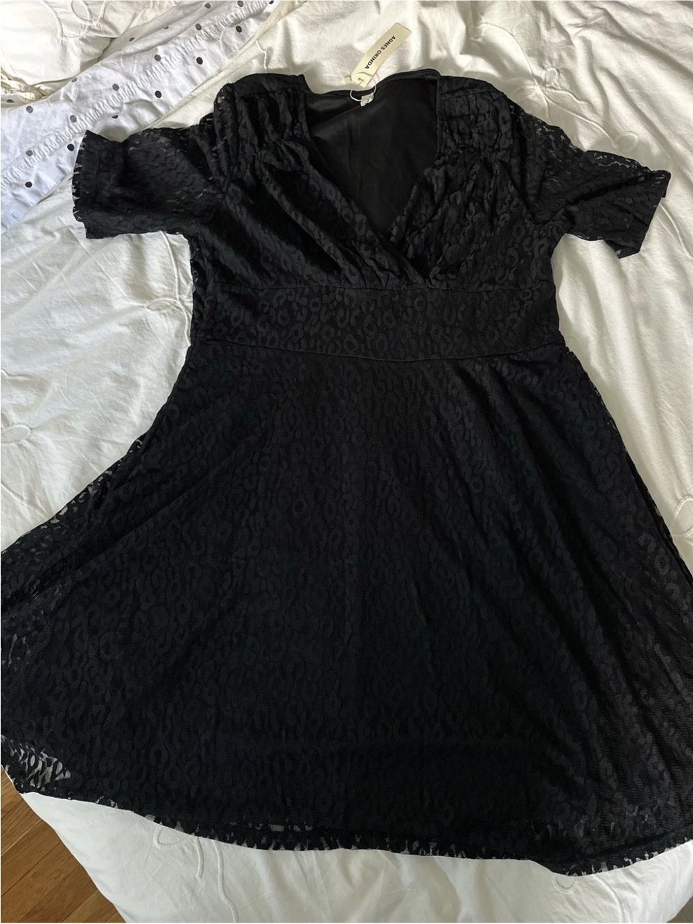 Agnes Orinda Black Animal Print Lace V-Neck Short Sleeve Knee Dress 18W